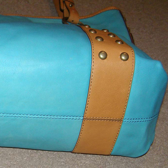 NEW Hype large Leather Shoulder Tote bag Studded Turquoise - Picture 3 of 8
